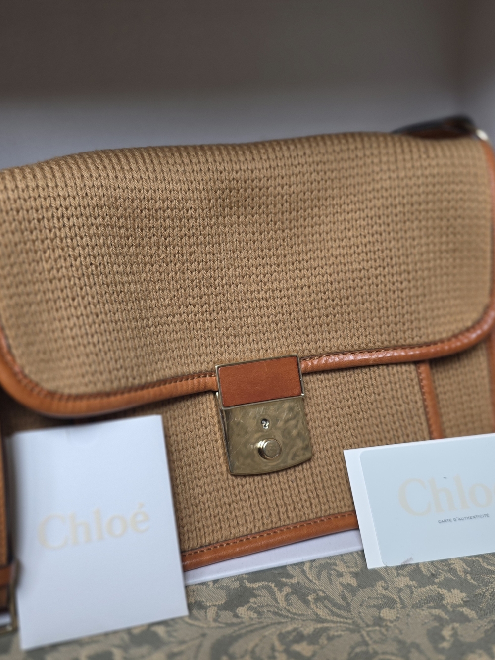 Chloé Woven Shoulder Bag with Leather Trim